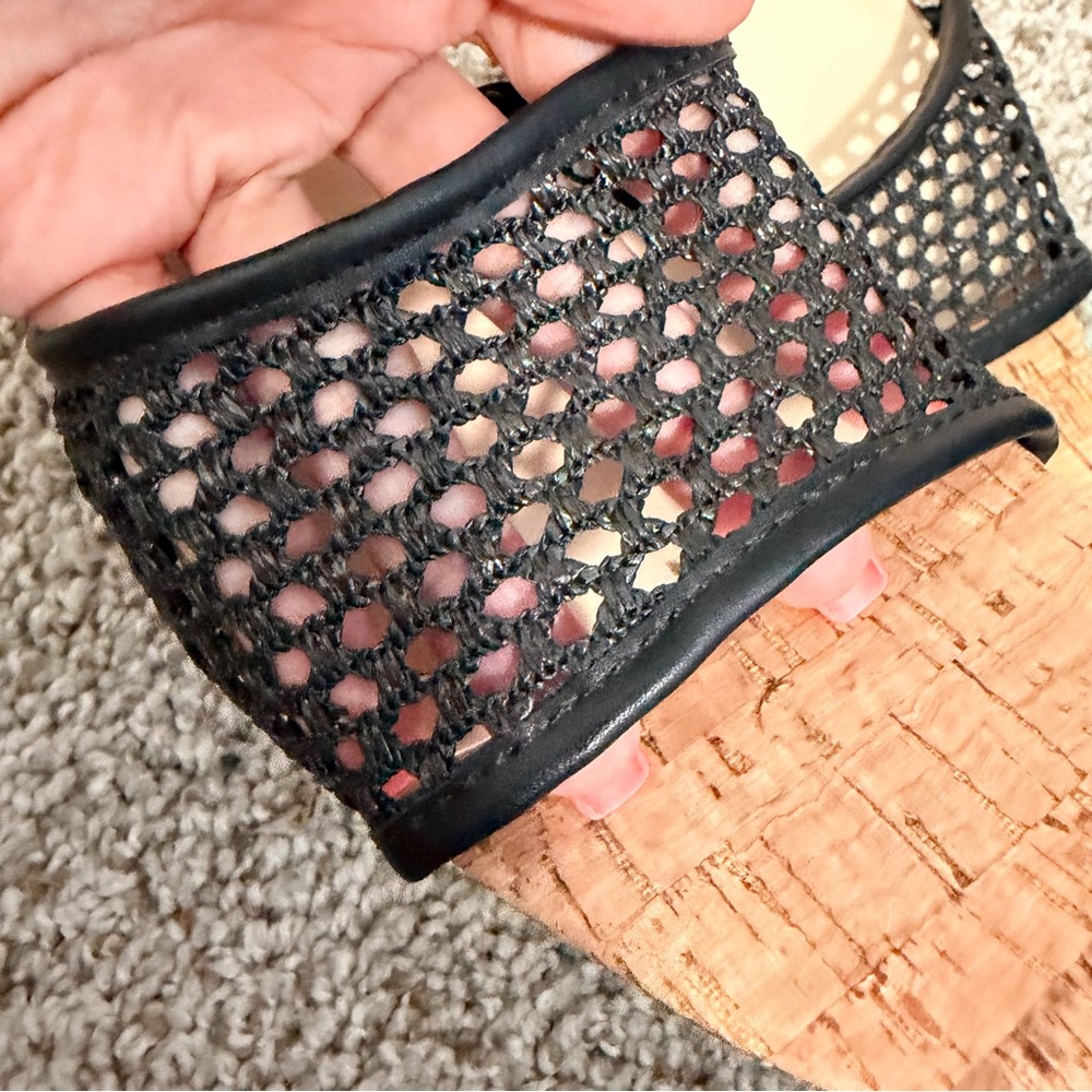 NWOT | Jones New York Black Cork Block Heel Woven Slide Sandals - Picture 3 of 6
